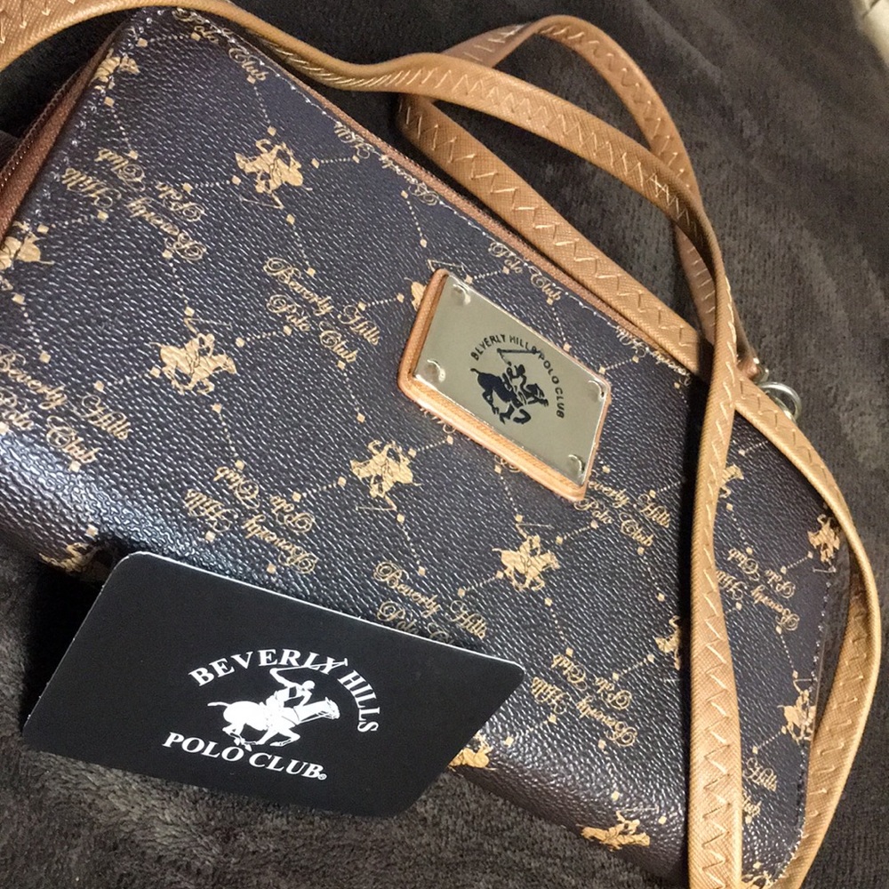 Brown and Gold Beverly Hills POLO CLUB crossbody wallet bag